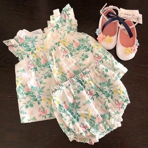 Janie & Jack floral dress, shorts & shoes outfit